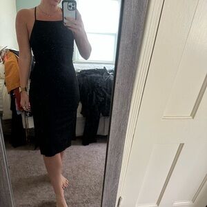 Lulu's Black Spaghetti Strap Midi Dress